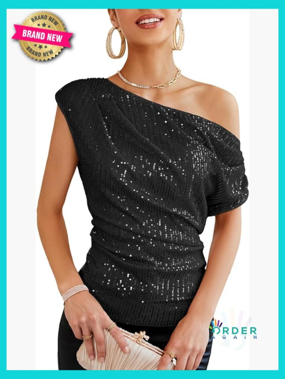 One Shoulder Sequin Sparkly Top Ruched Asymmetrical Glitter Slimming Party Shirt